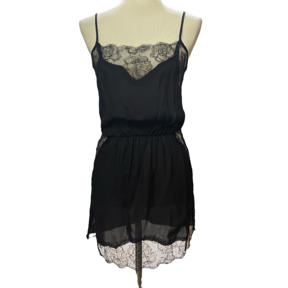 Fleur du Mal Black Silk Rose Lace Slip Dress Size XS